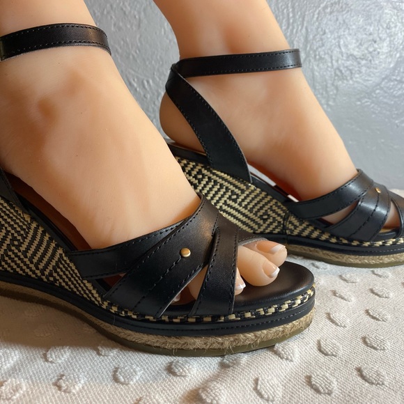 GH.Bass & Co. Black Ankle Strap Woven Wedge Sandle - Picture 7 of 16